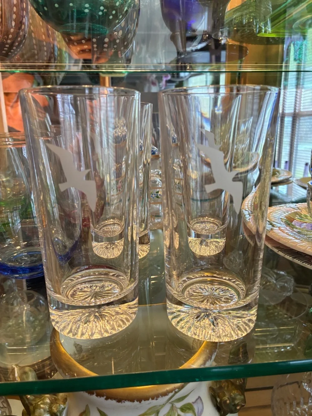 4 Etched Bird Vintage Highball Glasses - Set of 4